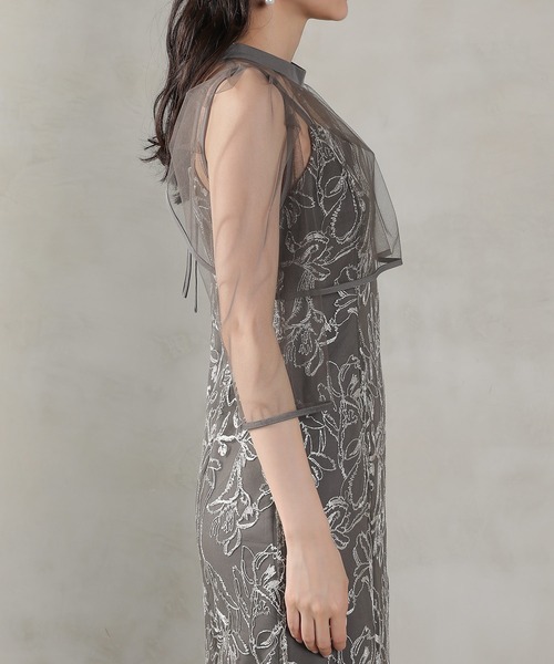 セール】チュールボレロ 花柄刺繍キャミワンピース 2点セット