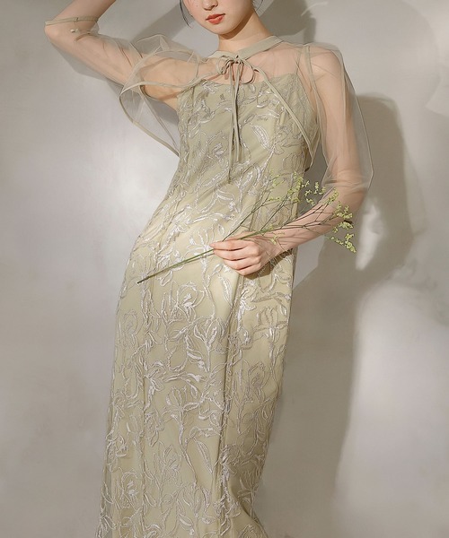 セール】チュールボレロ 花柄刺繍キャミワンピース 2点セット