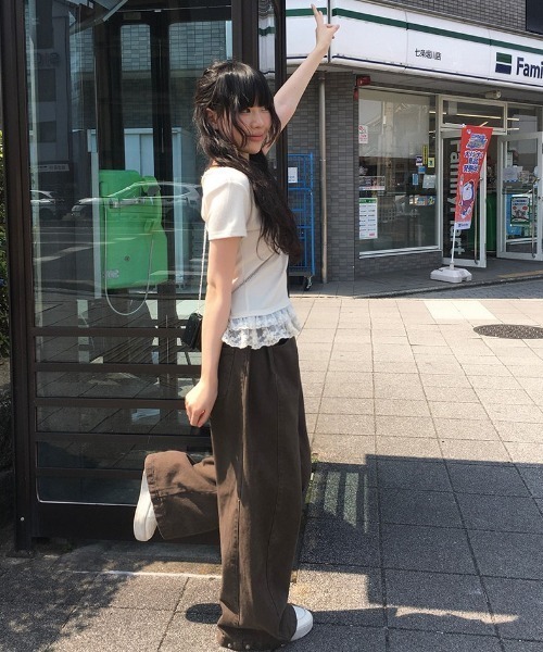 セール】裾ティアードレースフリルボタン半袖Tシャツ（Tシャツ