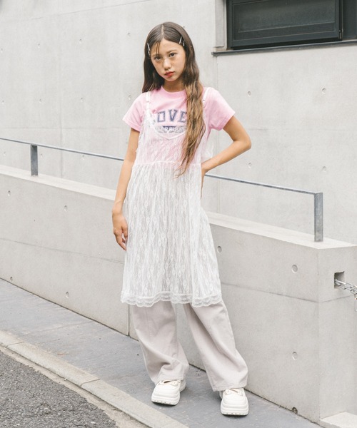 URBAN CHERRY（アーバンチェリー）の「【MELTY BUNNY/メルティバニー】レースキャミワンピース+ロゴデザインちびTシャツ（Tシャツ/カットソー・キッズ・ホワイト/ピンク/ブルー・XS/S/M）」の3枚目の写真