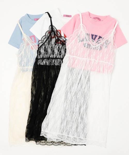 URBAN CHERRY（アーバンチェリー）の「【MELTY BUNNY/メルティバニー】レースキャミワンピース+ロゴデザインちびTシャツ（Tシャツ/カットソー・キッズ・ホワイト/ピンク/ブルー・XS/S/M）」の5枚目の写真