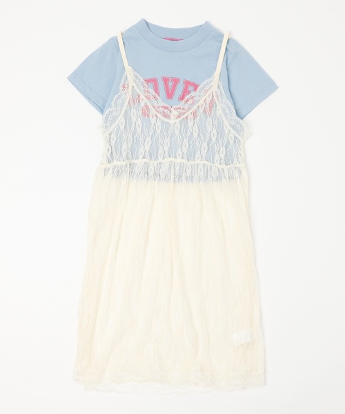 URBAN CHERRY（アーバンチェリー）の「【MELTY BUNNY/メルティバニー】レースキャミワンピース+ロゴデザインちびTシャツ（Tシャツ/カットソー・キッズ・ホワイト/ピンク/ブルー・XS/S/M）」の7枚目の写真