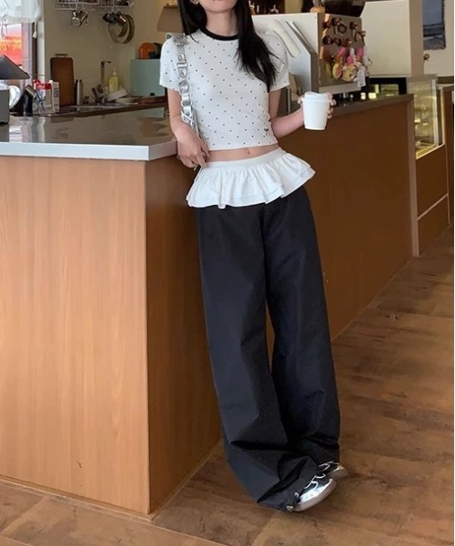 WEGO(ウィゴー)の「WEGO/ドット柄リンガーTシャツ(Tシャツ/カットソー・レディース・ホワイト/ブラック・MEDIUM/SMALL)」の4枚目の写真