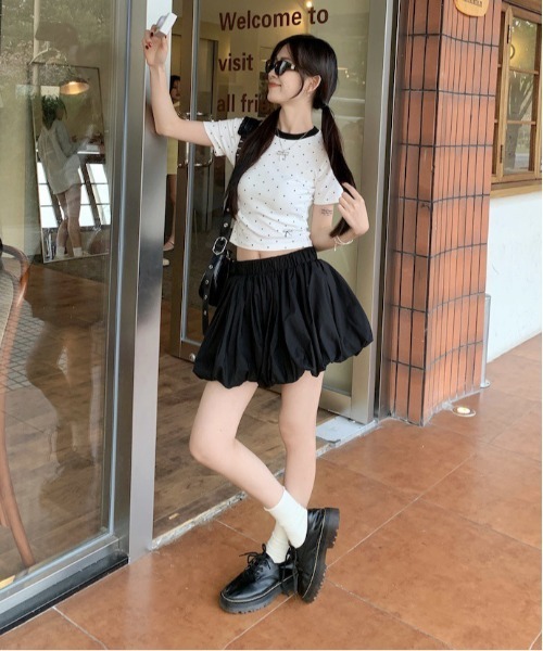 WEGO(ウィゴー)の「WEGO/ドット柄リンガーTシャツ(Tシャツ/カットソー・レディース・ホワイト/ブラック・MEDIUM/SMALL)」の6枚目の写真