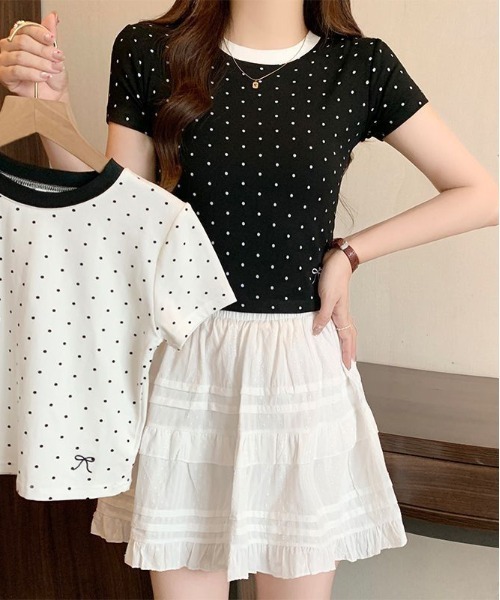 WEGO(ウィゴー)の「WEGO/ドット柄リンガーTシャツ(Tシャツ/カットソー・レディース・ホワイト/ブラック・MEDIUM/SMALL)」の10枚目の写真