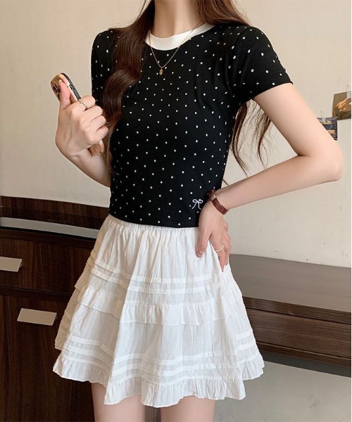 WEGO(ウィゴー)の「WEGO/ドット柄リンガーTシャツ(Tシャツ/カットソー・レディース・ホワイト/ブラック・MEDIUM/SMALL)」の9枚目の写真