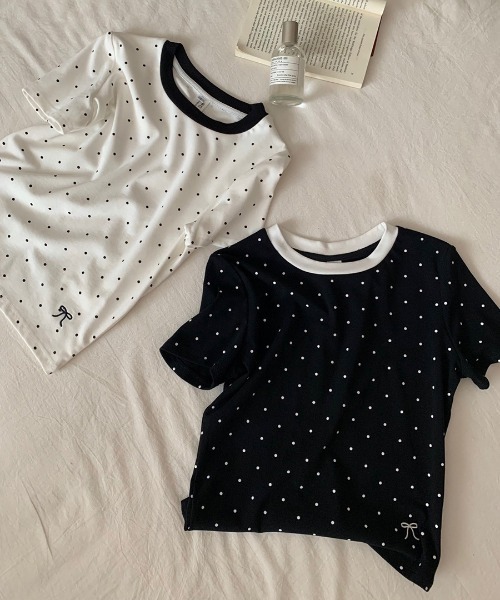 WEGO(ウィゴー)の「WEGO/ドット柄リンガーTシャツ(Tシャツ/カットソー・レディース・ホワイト/ブラック・MEDIUM/SMALL)」の12枚目の写真