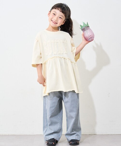KIDS】ピグメントパフスリーブチュニック風ミニワンピ