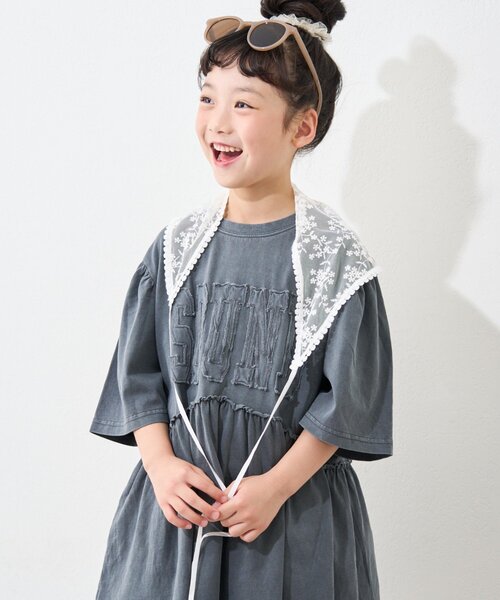 CIAOPANIC TYPY(チャオパニックティピー)の「【KIDS】ピグメントパフスリーブチュニック風ミニワンピ(ワンピース・キッズ・アイボリー/チャコールグレー/グレー/ブルー/レッド・SMALL/MEDIUM/LARGE/X-LARGE/XX-LARGE)」の6枚目の写真