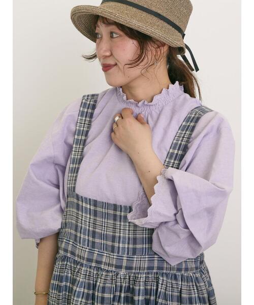 Samansa Mos2（サマンサ モスモス）の「襟レースシャーリング袖タックブラウス（シャツ/ブラウス・レディース・ブルー/チャコールグレー/パープル/ミント/オフホワイト・F）」の5枚目の写真