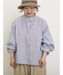 Samansa Mos2 | 襟レースシャーリング袖タックブラウス(シャツ/ブラウス)