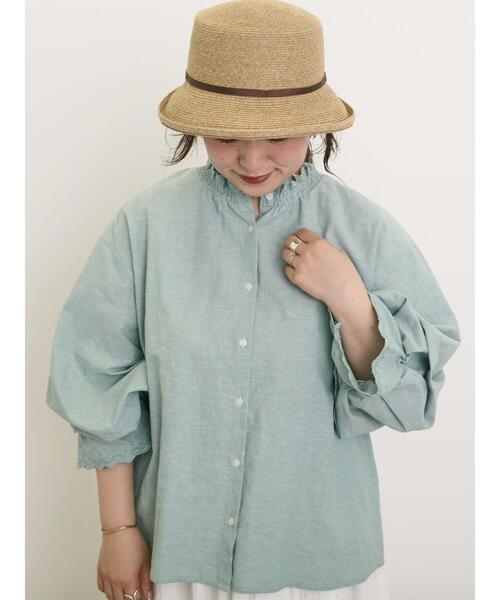 Samansa Mos2（サマンサ モスモス）の「襟レースシャーリング袖タックブラウス（シャツ/ブラウス・レディース・ブルー/チャコールグレー/パープル/ミント/オフホワイト・F）」の3枚目の写真