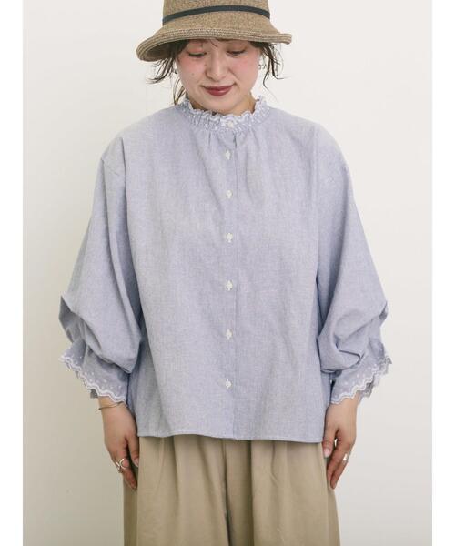 Samansa Mos2（サマンサ モスモス）の「襟レースシャーリング袖タックブラウス（シャツ/ブラウス・レディース・ブルー/チャコールグレー/パープル/ミント/オフホワイト・F）」の10枚目の写真