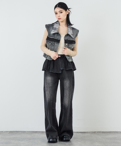 ANAP（アナップ）の「スカートレイヤードデザインワイドデニムパンツ（デニムパンツ・レディース・ブラック/ブルー・M/S）」の14枚目の写真