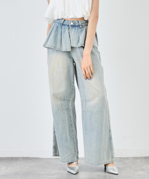 ANAP（アナップ）の「スカートレイヤードデザインワイドデニムパンツ（デニムパンツ・レディース・ブラック/ブルー・M/S）」の9枚目の写真