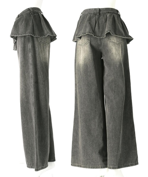 ANAP（アナップ）の「スカートレイヤードデザインワイドデニムパンツ（デニムパンツ・レディース・ブラック/ブルー・M/S）」の3枚目の写真