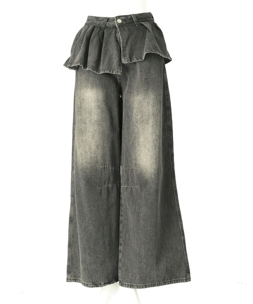 ANAP（アナップ）の「スカートレイヤードデザインワイドデニムパンツ（デニムパンツ・レディース・ブラック/ブルー・M/S）」の6枚目の写真