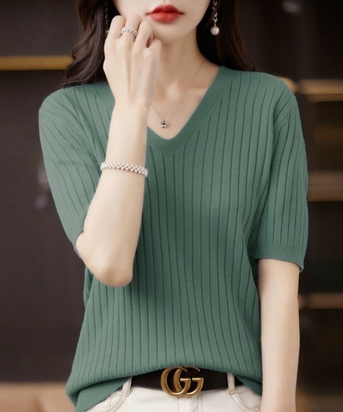 Beststore（ベストストア）の「トップス サマーニット ニットソー半袖（ニット/セーター・レディース・ベージュ/イエロー/ネイビー/ダークグレー/パープル/オレンジ/グリーン系その他/ホワイト/ピンク/キャメル/レッド/ライトベージュ/ブラック/ダークオリーブ/ローズ/ブルー/ダークグリーン・FREE）」の9枚目の写真