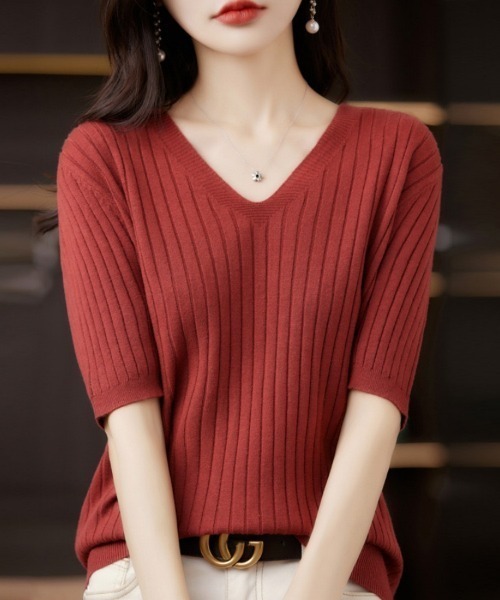 Beststore（ベストストア）の「トップス サマーニット ニットソー半袖（ニット/セーター・レディース・ベージュ/イエロー/ネイビー/ダークグレー/パープル/オレンジ/グリーン系その他/ホワイト/ピンク/キャメル/レッド/ライトベージュ/ブラック/ダークオリーブ/ローズ/ブルー/ダークグリーン・FREE）」の15枚目の写真