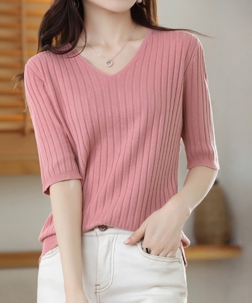 Beststore（ベストストア）の「トップス サマーニット ニットソー半袖（ニット/セーター・レディース・ベージュ/イエロー/ネイビー/ダークグレー/パープル/オレンジ/グリーン系その他/ホワイト/ピンク/キャメル/レッド/ライトベージュ/ブラック/ダークオリーブ/ローズ/ブルー/ダークグリーン・FREE）」の14枚目の写真