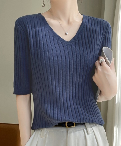 Beststore（ベストストア）の「トップス サマーニット ニットソー半袖（ニット/セーター・レディース・ベージュ/イエロー/ネイビー/ダークグレー/パープル/オレンジ/グリーン系その他/ホワイト/ピンク/キャメル/レッド/ライトベージュ/ブラック/ダークオリーブ/ローズ/ブルー/ダークグリーン・FREE）」の11枚目の写真