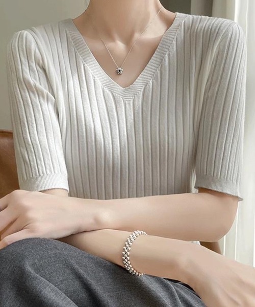 セール】トップス サマーニット ニットソー半袖（ニット
