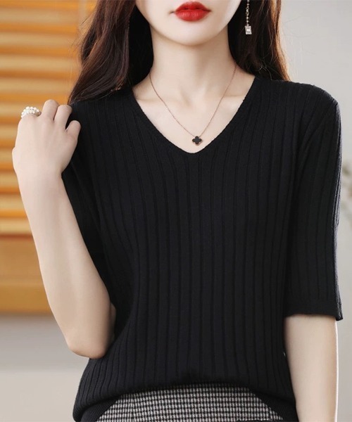 Beststore（ベストストア）の「トップス サマーニット ニットソー半袖（ニット/セーター・レディース・ベージュ/イエロー/ネイビー/ダークグレー/パープル/オレンジ/グリーン系その他/ホワイト/ピンク/キャメル/レッド/ライトベージュ/ブラック/ダークオリーブ/ローズ/ブルー/ダークグリーン・FREE）」の22枚目の写真