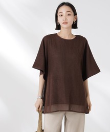 メッシュ×シフォンコンビチュニックトップス