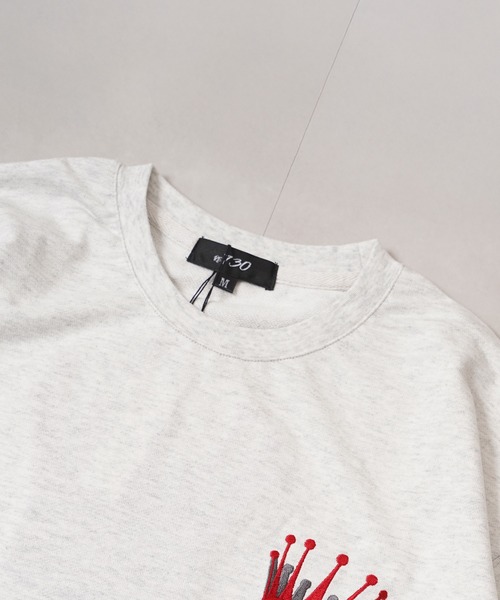 1111clothing(ワンフォークロージング)の「クラウン サガラ刺繍 スウェットTシャツ / Crown Sagara Embroidery Sweat T-Shirt(Tシャツ/カットソー・メンズ・グレイッシュベージュ/ホワイト系/ブラック・M/XL/L)」の12枚目の写真