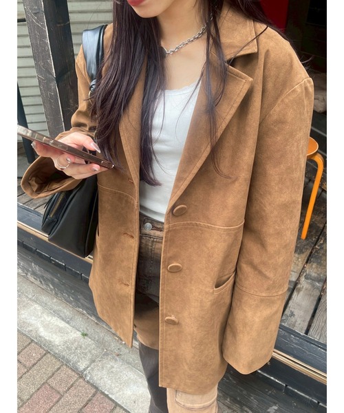 EVRIS（エヴリス）の「【スウェード】ヴィンテージライクジャケット（テーラードジャケット・レディース・ブラウン/ブラック/キャメル・FREE）」の9枚目の写真