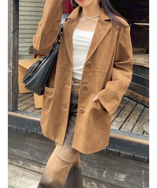 EVRIS（エヴリス）の「【スウェード】ヴィンテージライクジャケット（テーラードジャケット・レディース・ブラウン/ブラック/キャメル・FREE）」の4枚目の写真