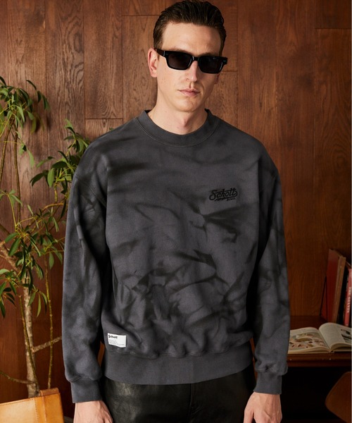 Schott(ショット)の「Schott/ショット/TIE-DYE BOLT LOGO CREW SWEAT/タイダイ ボルトロゴ クルースウェット(スウェット・メンズ・ブラック/ブルー・M/L/XL/2XL)」の2枚目の写真