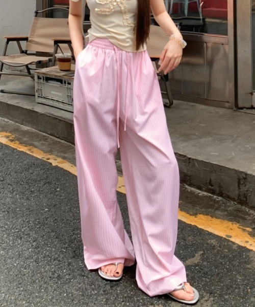 LADY LIKE(レディライク)の「ウエストゴムストライプワイドイージーパンツ(その他パンツ・レディース・ピンク/イエロー/サックスブルー・M)」の3枚目の写真
