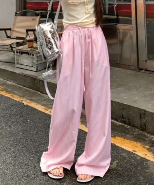 LADY LIKE(レディライク)の「ウエストゴムストライプワイドイージーパンツ(その他パンツ・レディース・ピンク/イエロー/サックスブルー・M)」の8枚目の写真