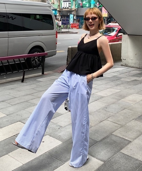 LADY LIKE(レディライク)の「ウエストゴムストライプワイドイージーパンツ(その他パンツ・レディース・ピンク/イエロー/サックスブルー・M)」の15枚目の写真