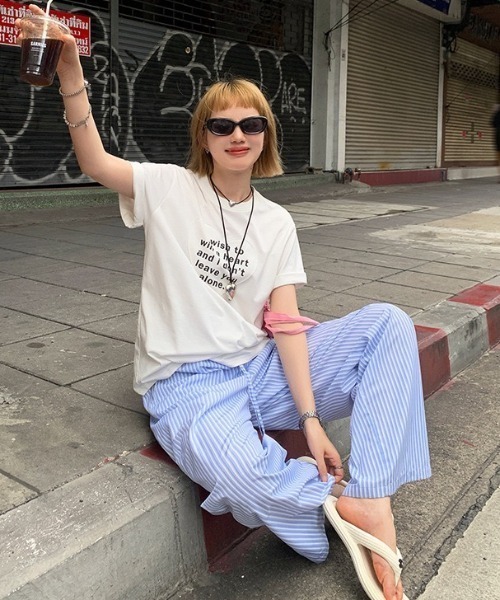 LADY LIKE(レディライク)の「ウエストゴムストライプワイドイージーパンツ(その他パンツ・レディース・ピンク/イエロー/サックスブルー・M)」の16枚目の写真