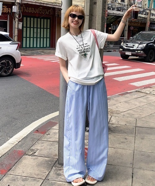 LADY LIKE(レディライク)の「ウエストゴムストライプワイドイージーパンツ(その他パンツ・レディース・ピンク/イエロー/サックスブルー・M)」の17枚目の写真