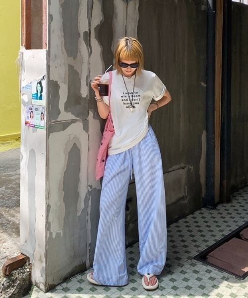 LADY LIKE(レディライク)の「ウエストゴムストライプワイドイージーパンツ(その他パンツ・レディース・ピンク/イエロー/サックスブルー・M)」の19枚目の写真