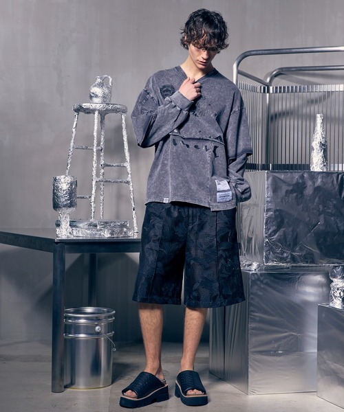 MAISON SPECIAL(メゾンスペシャル)の「《UNISEX》Mesh Flower Embroidery Prime-Wide Shorts/メッシュフラワーエンブロイダリープライムワイドショーツ【MAISON SPECIAL/メゾンスペシャル】(その他パンツ・メンズ・ブラック/アイボリー・1/0)」の8枚目の写真