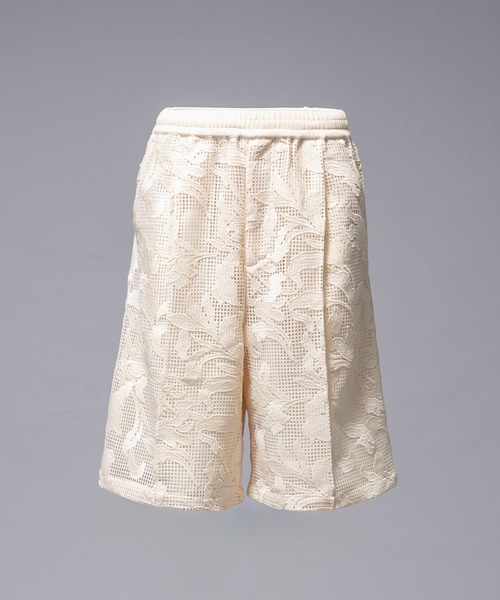 MAISON SPECIAL(メゾンスペシャル)の「《UNISEX》Mesh Flower Embroidery Prime-Wide Shorts/メッシュフラワーエンブロイダリープライムワイドショーツ【MAISON SPECIAL/メゾンスペシャル】(その他パンツ・メンズ・ブラック/アイボリー・1/0)」の4枚目の写真
