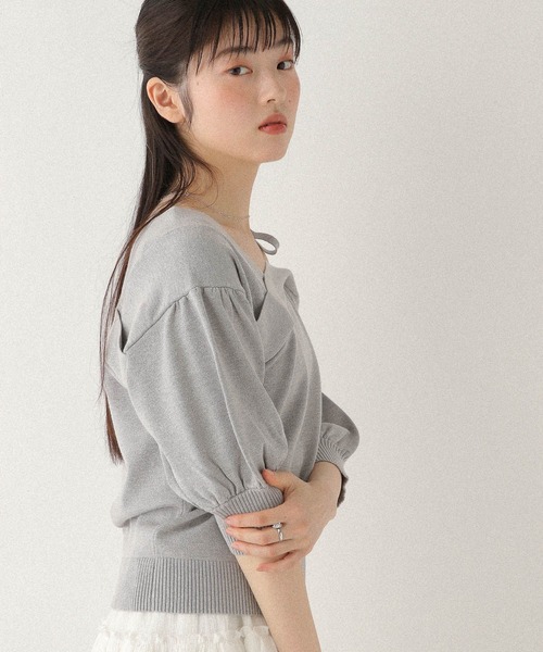 Heather（ヘザー）の「ワンショルリボン半袖ニット　576437（ニット/セーター・レディース・ブラック/グレー/アイボリー・FREE）」の19枚目の写真