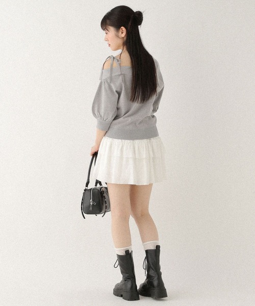 Heather（ヘザー）の「ワンショルリボン半袖ニット　576437（ニット/セーター・レディース・ブラック/グレー/アイボリー・FREE）」の16枚目の写真