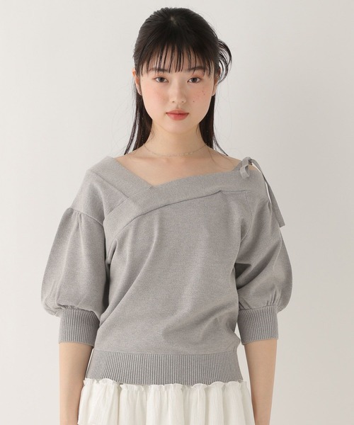 Heather（ヘザー）の「ワンショルリボン半袖ニット　576437（ニット/セーター・レディース・ブラック/グレー/アイボリー・FREE）」の12枚目の写真