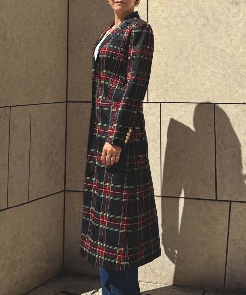 セール】チェックモダンロングジャケット（その他アウター）｜JENNE