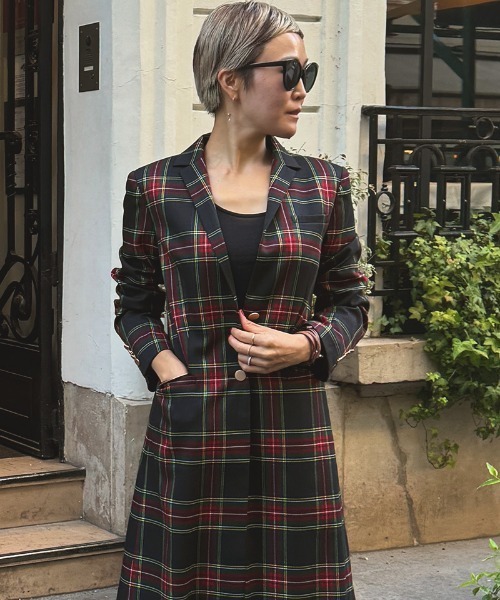 セール】チェックモダンロングジャケット（その他アウター）｜JENNE