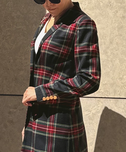 セール】チェックモダンロングジャケット（その他アウター）｜JENNE