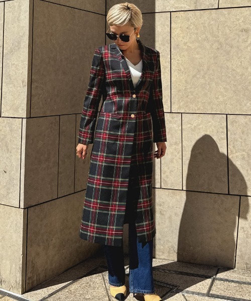 セール】チェックモダンロングジャケット（その他アウター）｜JENNE