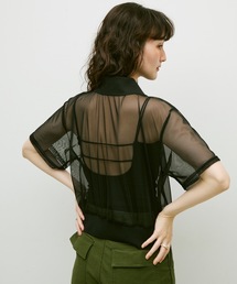 Sheer tulle polo cardigan / シアーチュールポロカーディガン