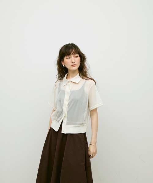 Lutim by u（ルチバイユー）の「Sheer tulle polo cardigan / シアーチュールポロカーディガン（カーディガン/ボレロ・レディース・カーキ/ブラック/ナチュラル・FREE）」の13枚目の写真