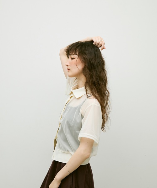 Lutim by u（ルチバイユー）の「Sheer tulle polo cardigan / シアーチュールポロカーディガン（カーディガン/ボレロ・レディース・カーキ/ブラック/ナチュラル・FREE）」の14枚目の写真